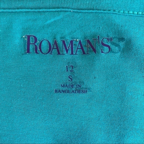 Roaman’s Teal Lattice Cold Shoulder Log Sleeve Tee - Picture 3 of 5